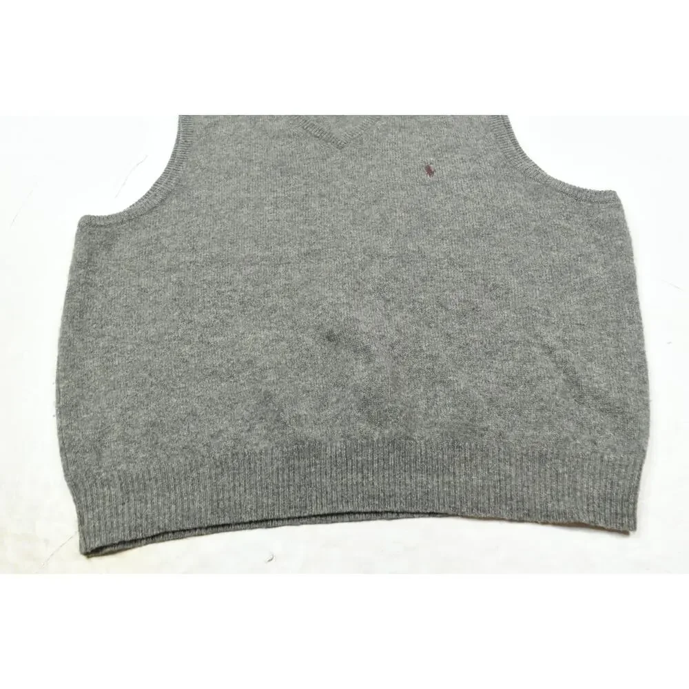 Vintage Polo Ralph Lauren Sweater Vest Mens Large Gray V-Neck Wool Pullover